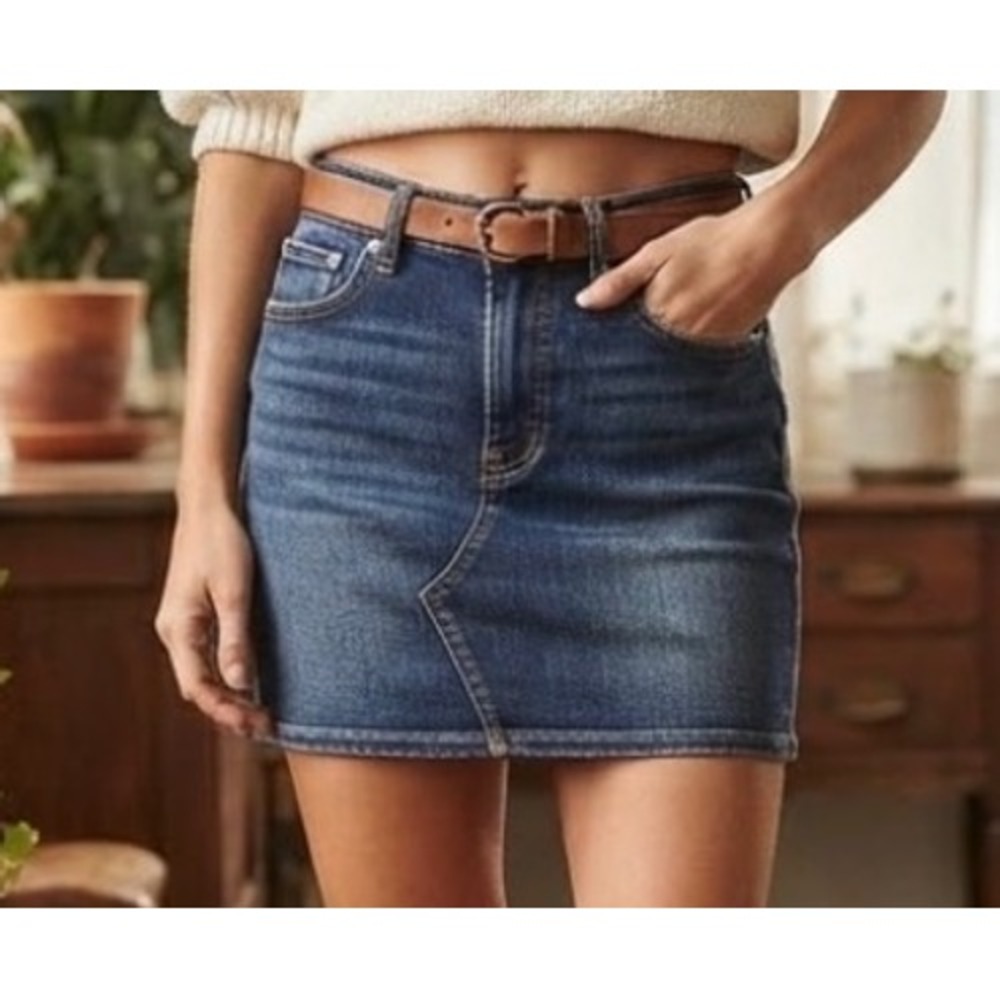 We The Free Teagan Denim Miniskirt Blue Medium Wash Size 24 Short
